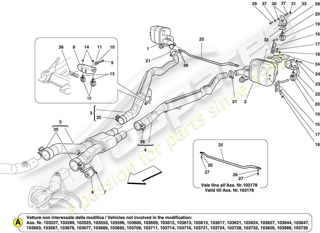 ferrari california (rhd) silencers part diagram