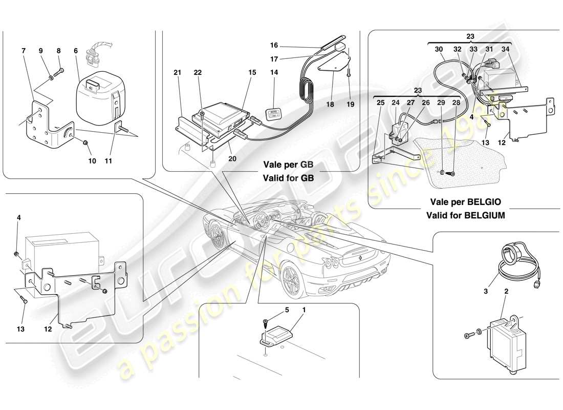 ferrari f430 spider (usa) antitheft system ecus and devices parts diagram
