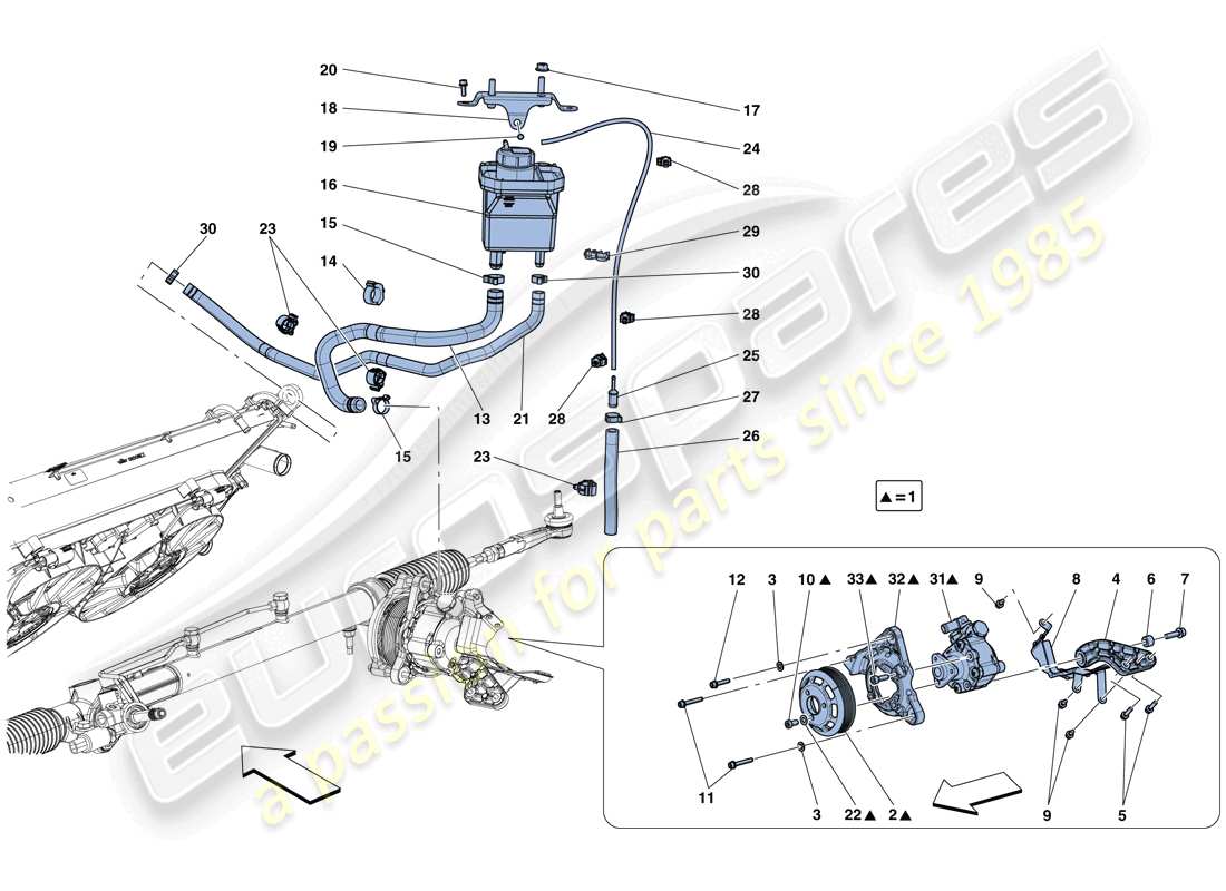 ferrari gtc4 lusso t (usa) power steering pump and reservoir part diagram