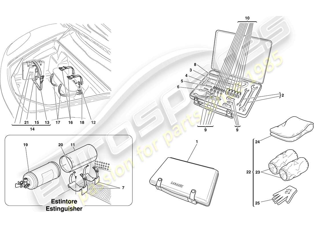 ferrari f430 coupe (rhd) tools and accessories provided with vehicle part diagram