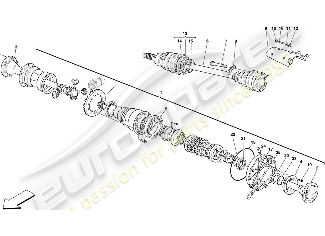 ferrari f430 coupe (rhd) differential and axle shaft parts diagram