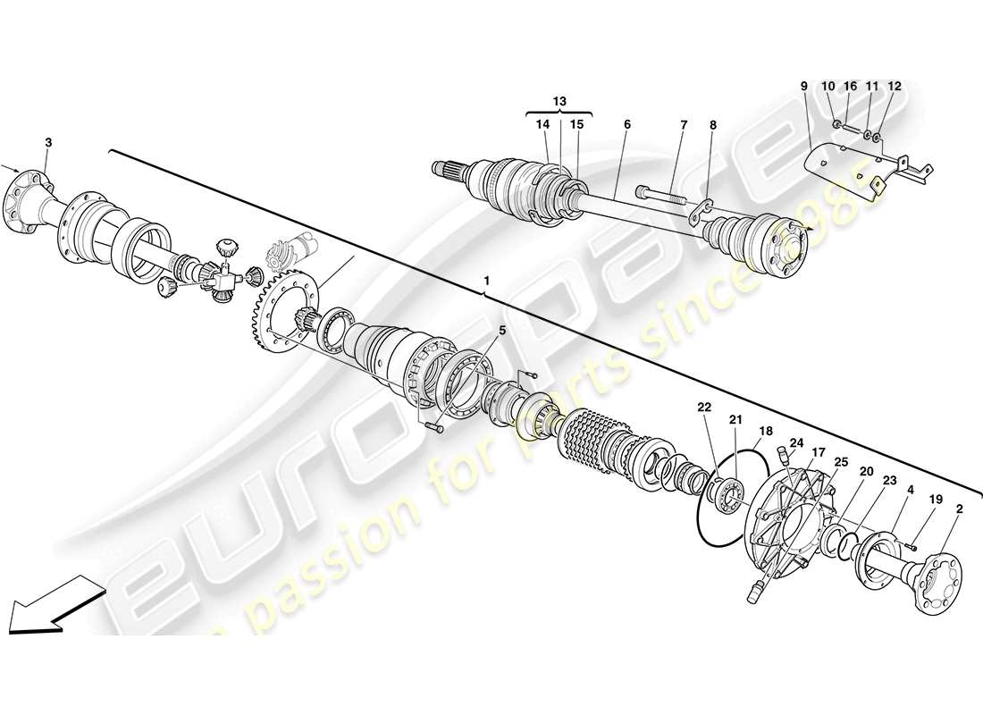 ferrari f430 coupe (rhd) differential and axle shaft part diagram