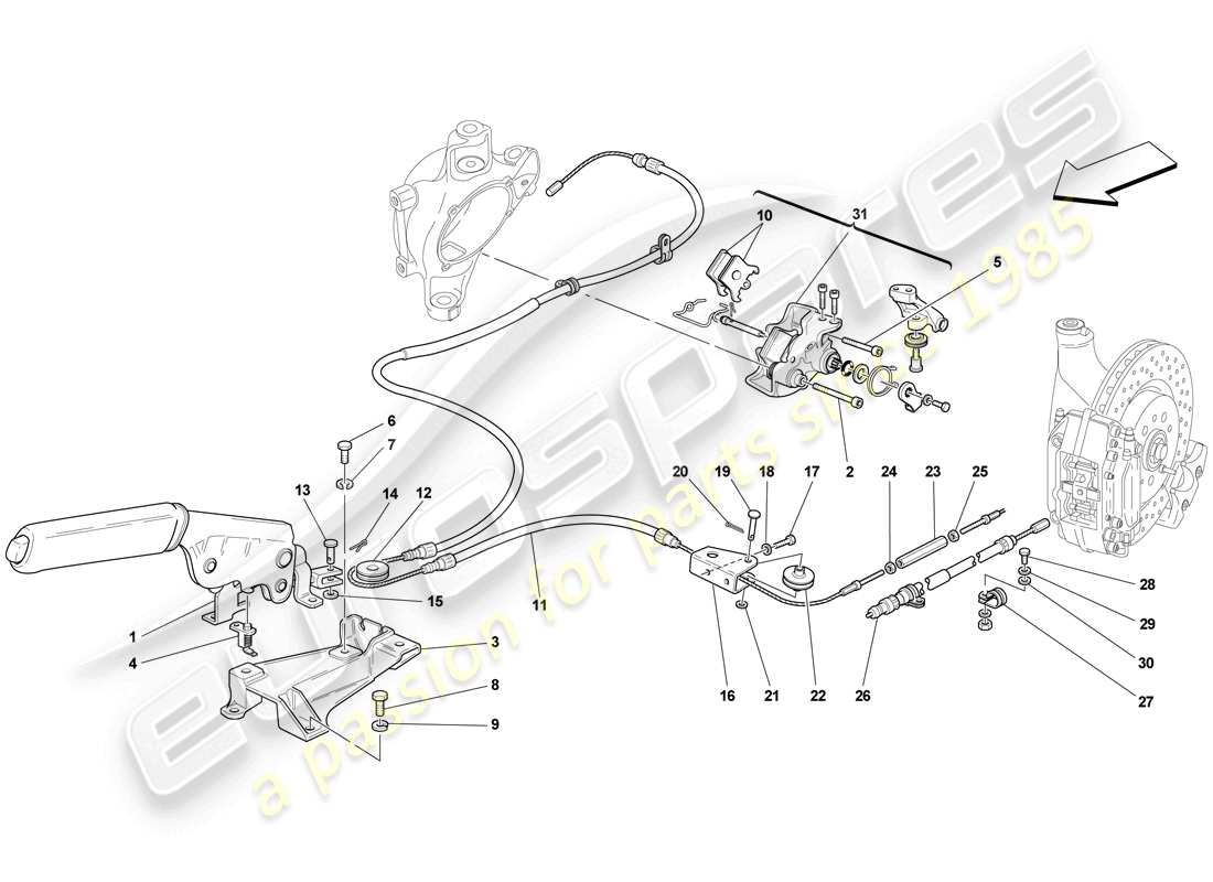 ferrari f430 scuderia (usa) parking brake control parts diagram