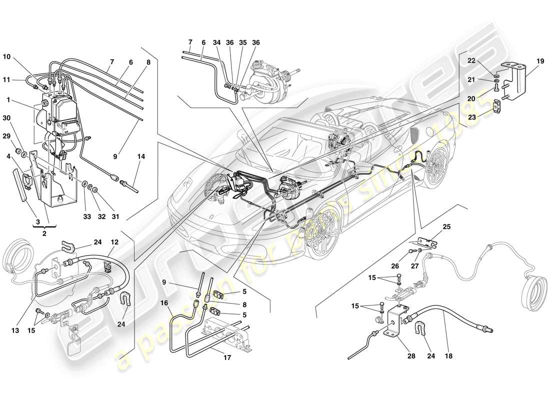 ferrari f430 spider (europe) brake system part diagram