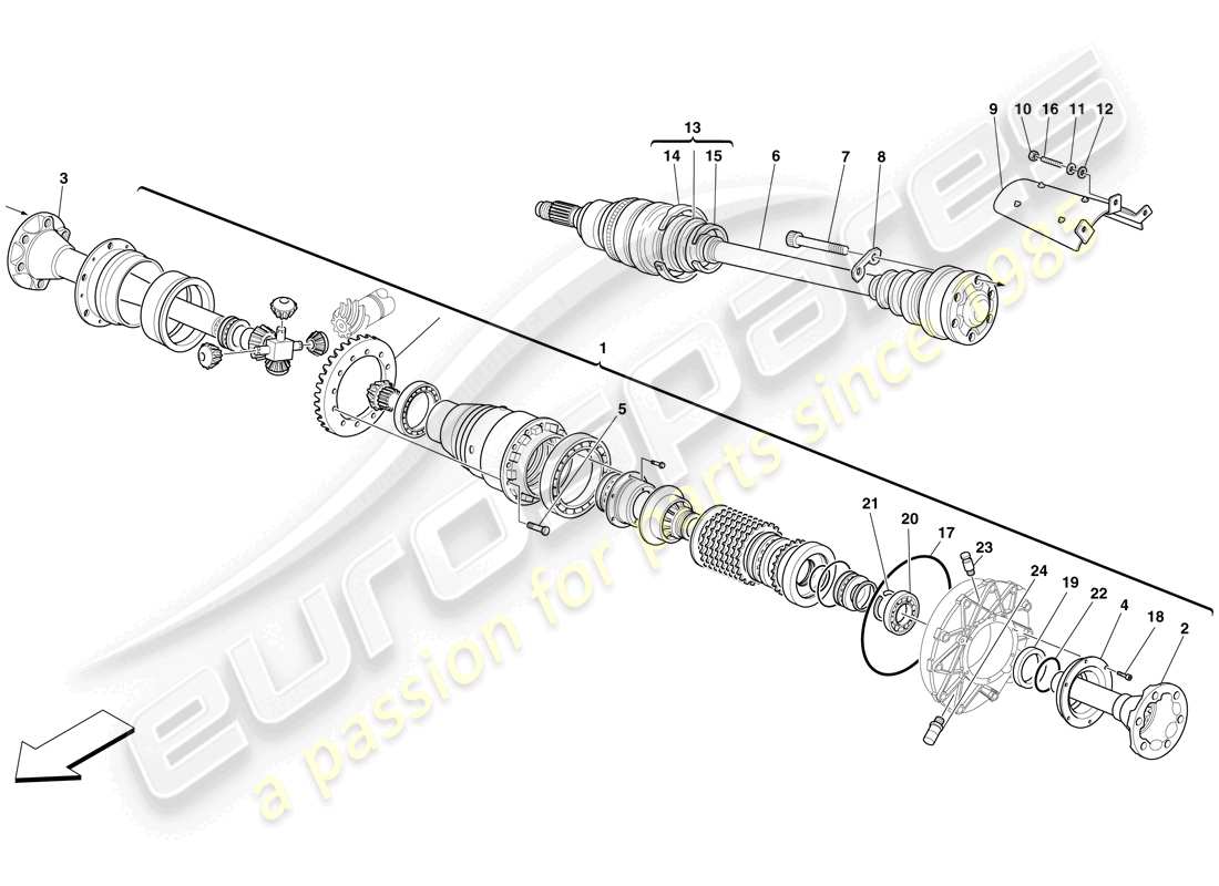 ferrari f430 spider (europe) differential and axle shaft part diagram