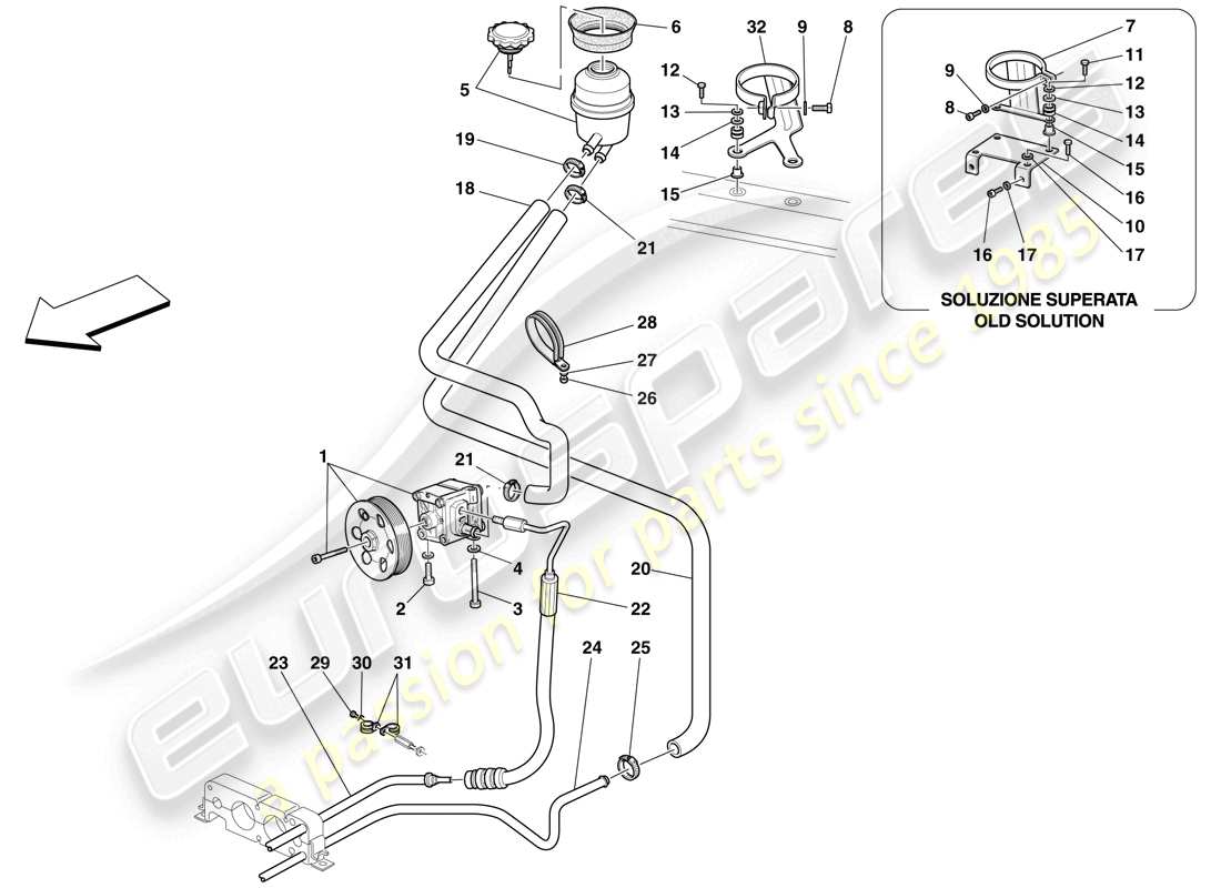 ferrari f430 spider (europe) power steering pump and reservoir part diagram