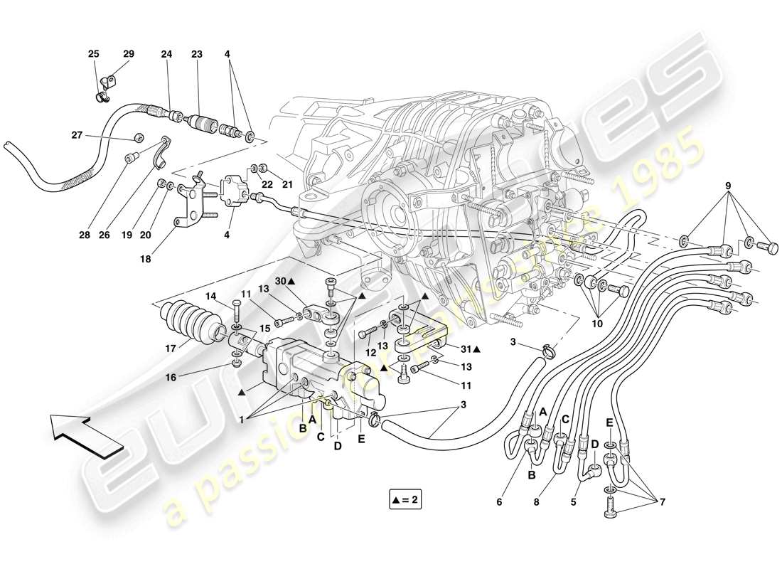 ferrari 599 gto (europe) f1 clutch hydraulic control part diagram