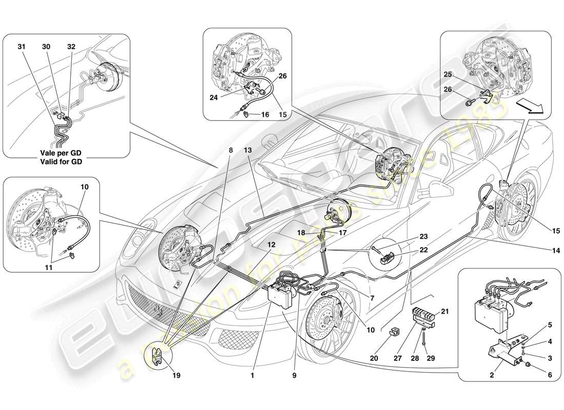 ferrari 599 gto (europe) brake system part diagram