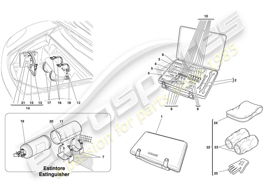 ferrari f430 spider (europe) tools and accessories provided with vehicle part diagram