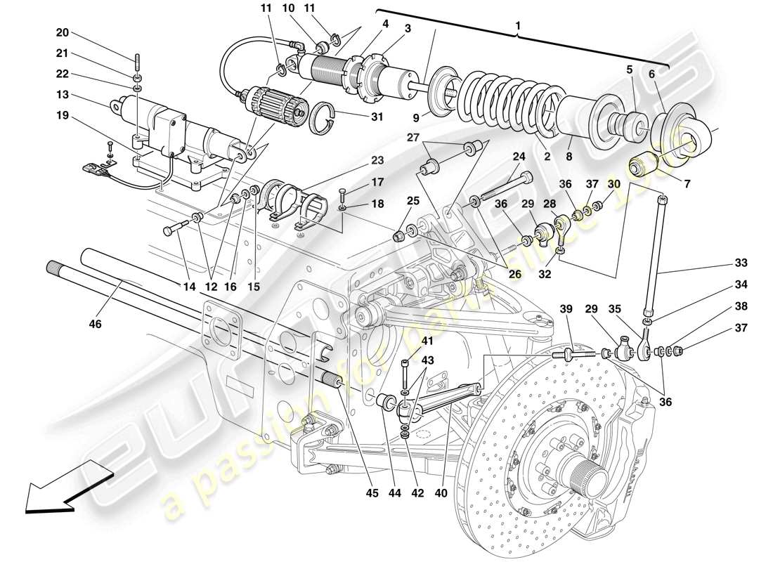 maserati mc12 front suspension - shock absorber and stabilizer bar parts diagram