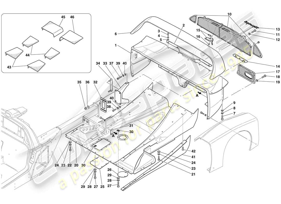 maserati mc12 rear bumper and flat floor pan parts diagram