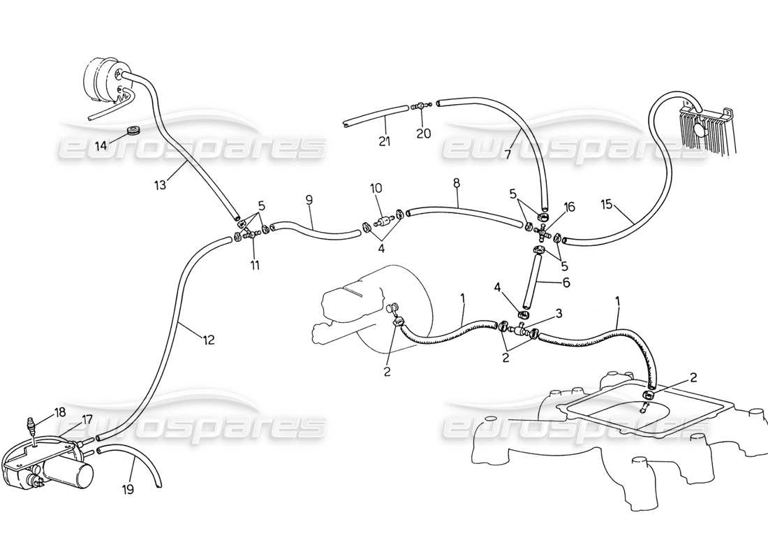 maserati 222 / 222e biturbo evaporation system (rh steering without lambda feeler) part diagram