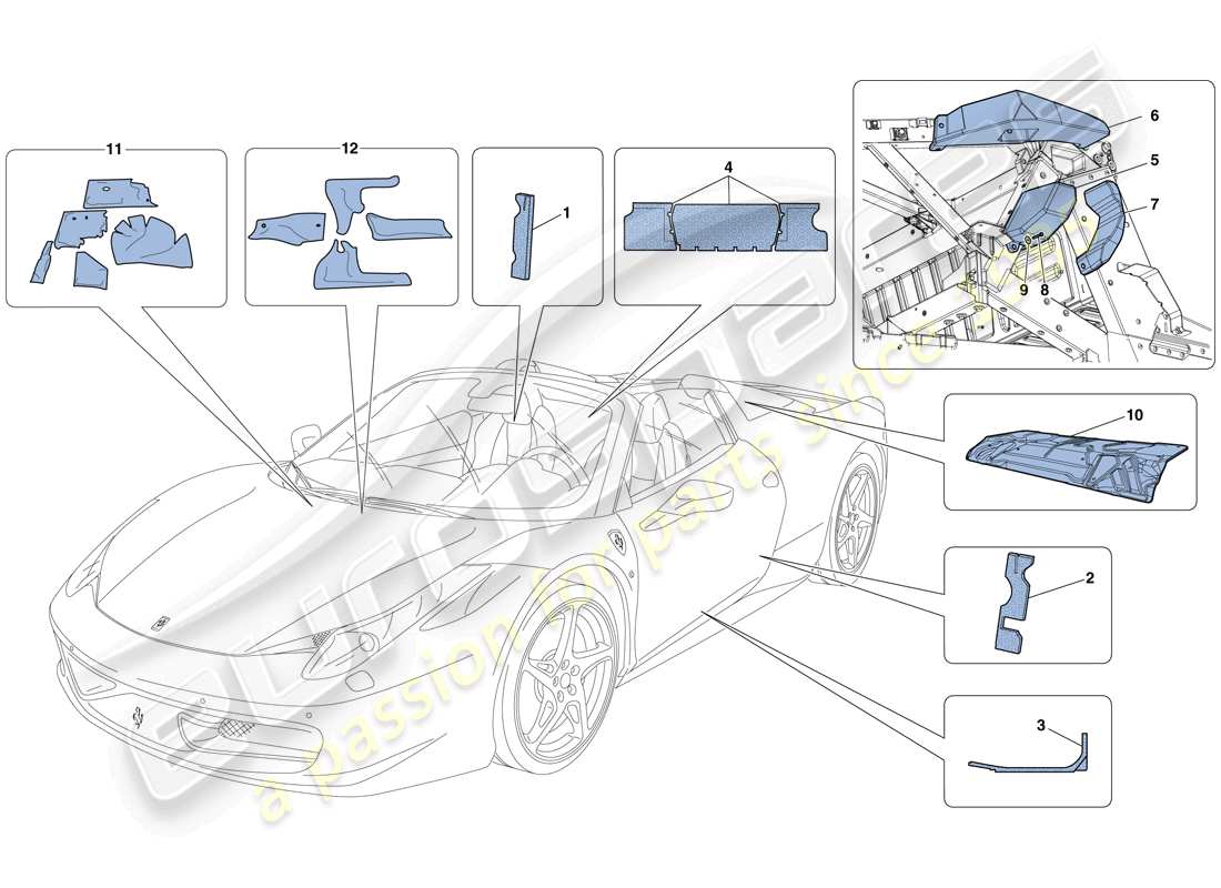 ferrari 458 spider (usa) insulation part diagram