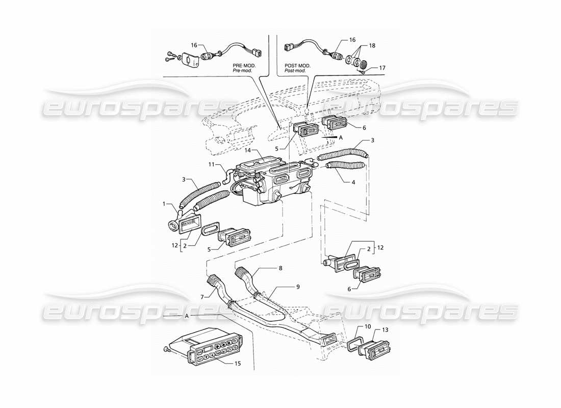 maserati qtp v8 (1998) passenger compartment ventilation (lhd) parts diagram