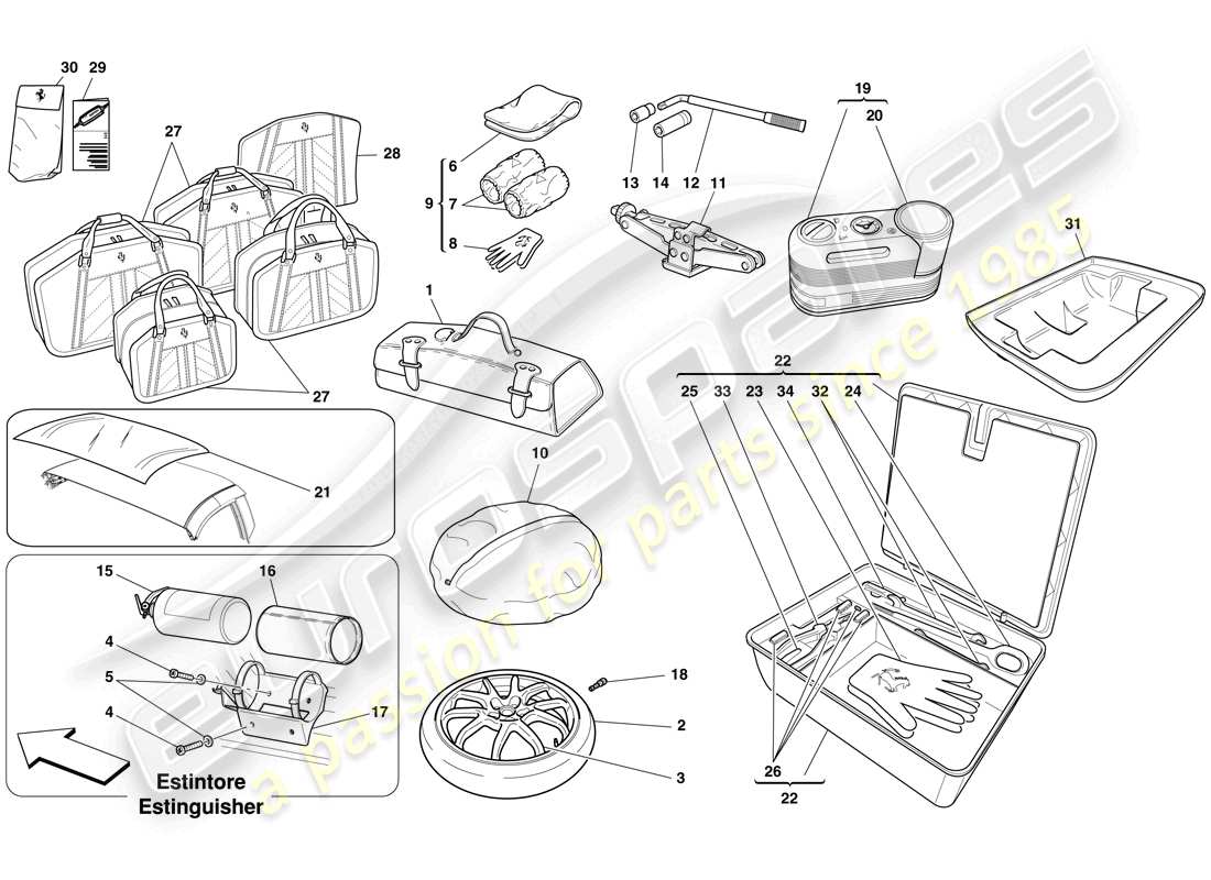 ferrari 599 sa aperta (rhd) tool kit part diagram