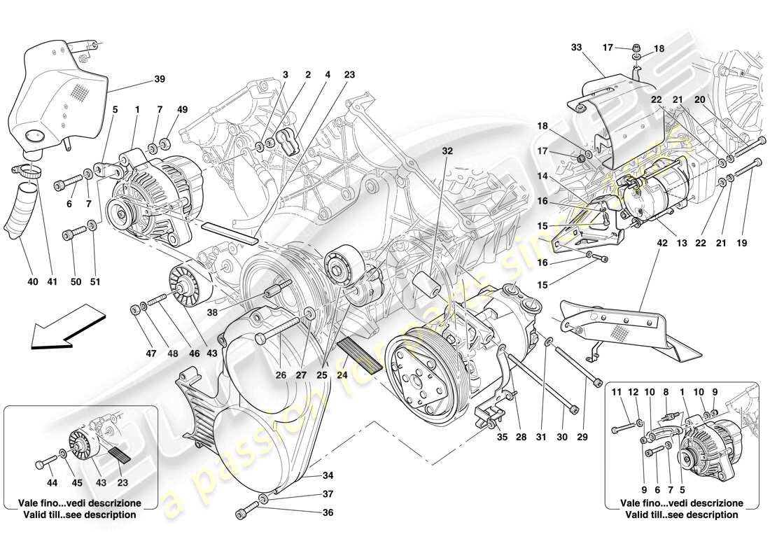 ferrari 599 gtb fiorano (rhd) alternator, starter motor and ac compressor part diagram