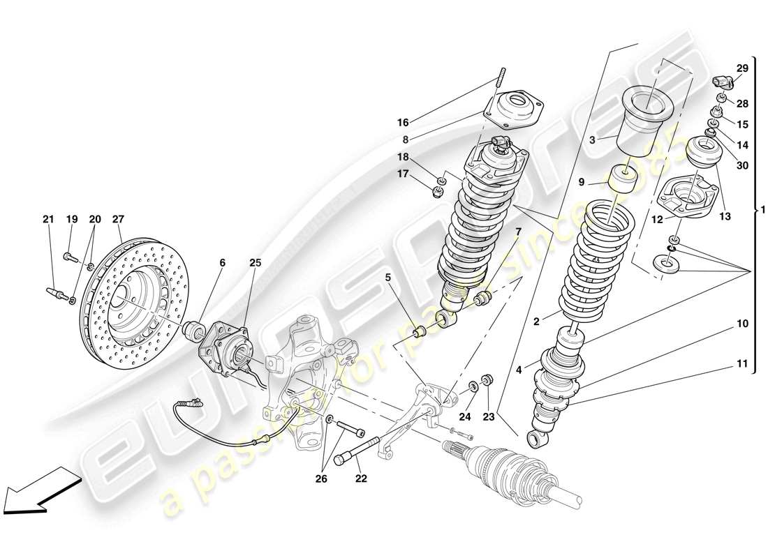 ferrari 599 sa aperta (europe) rear suspension - shock absorber and brake disc part diagram