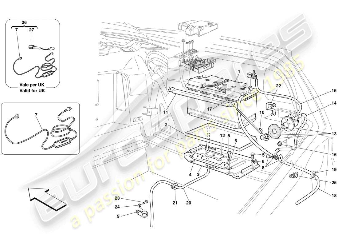 ferrari 599 gto (usa) battery parts diagram