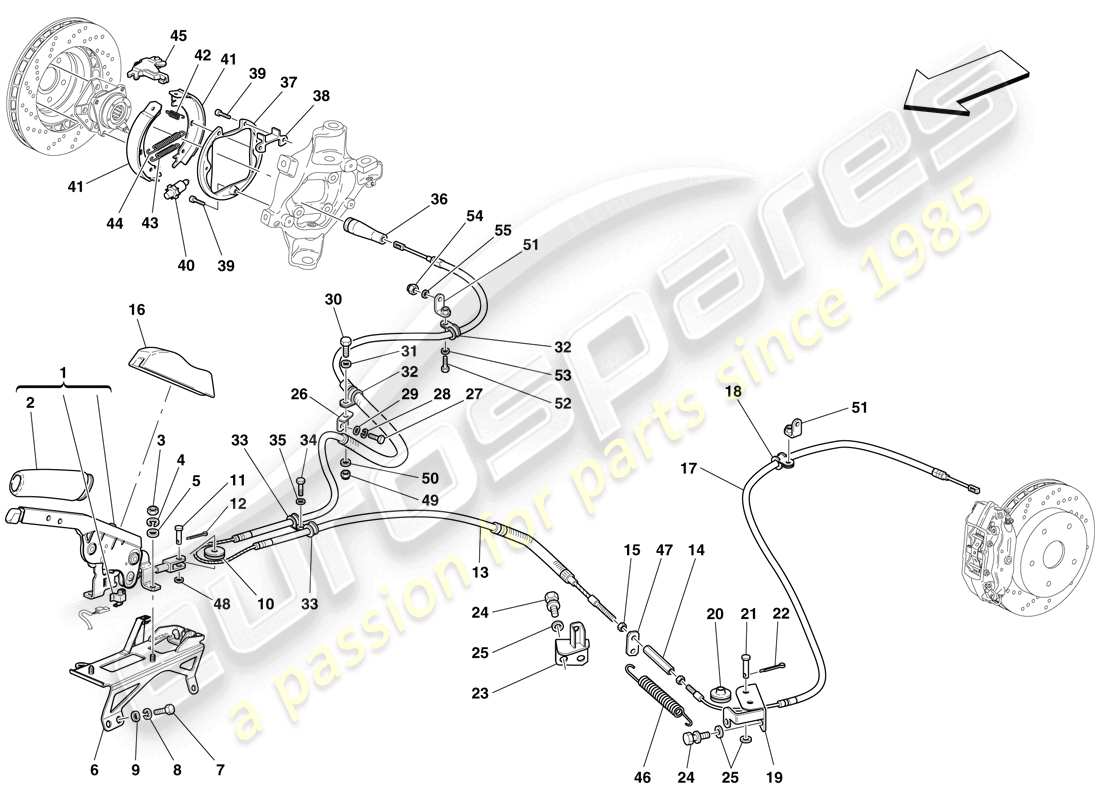 ferrari 612 scaglietti (rhd) parking brake control parts diagram