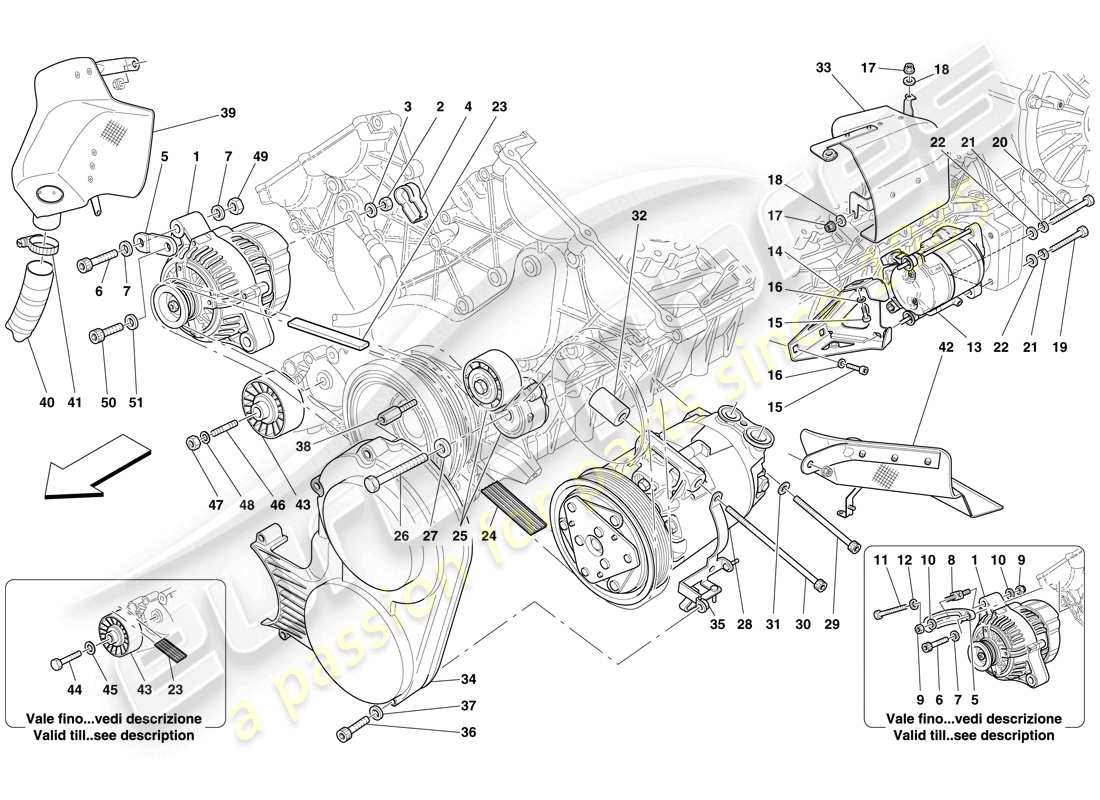 ferrari 599 gtb fiorano (europe) alternator, starter motor and ac compressor parts diagram