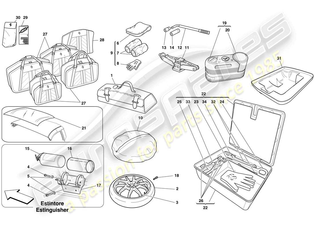 ferrari 599 sa aperta (usa) tool kit parts diagram