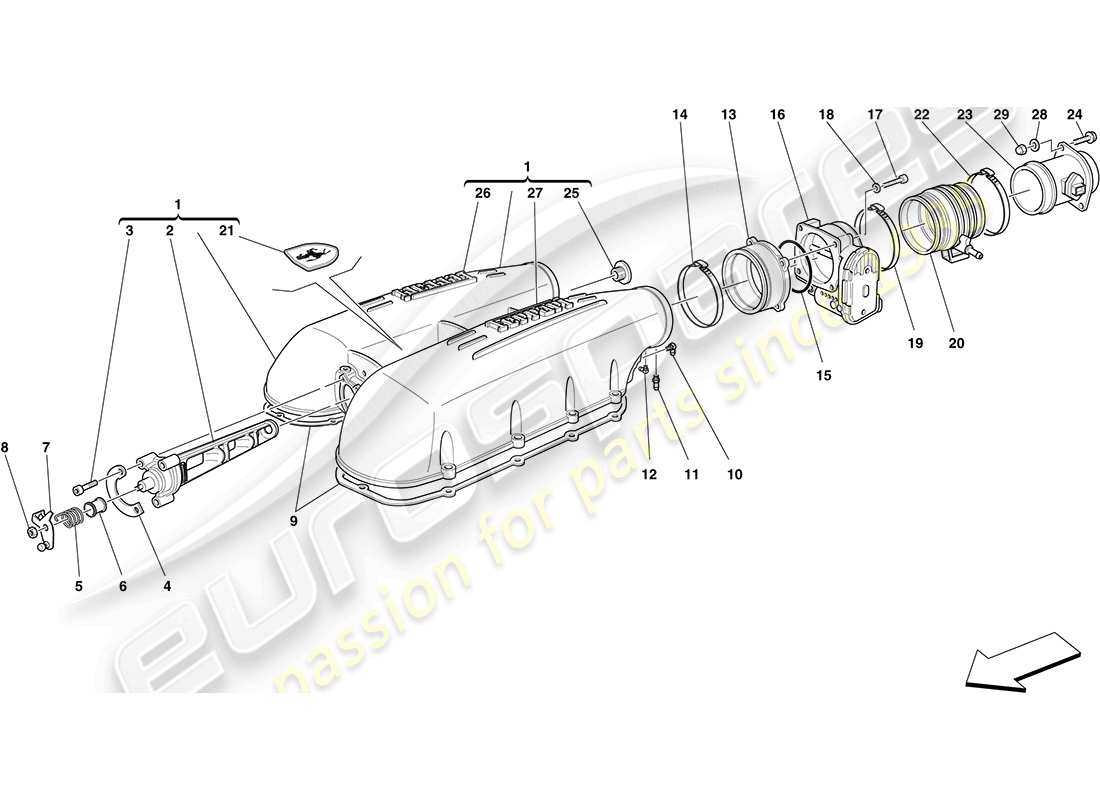 ferrari f430 coupe (rhd) intake manifold cover part diagram