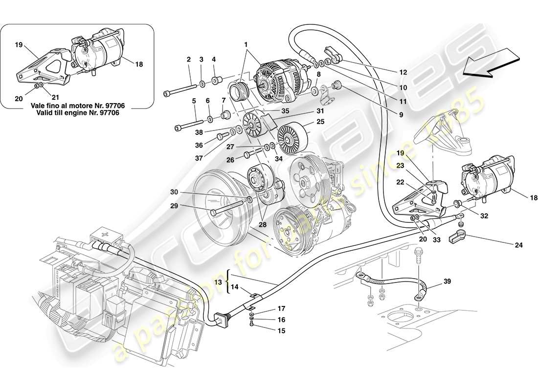 ferrari f430 coupe (rhd) alternator - starter motor part diagram