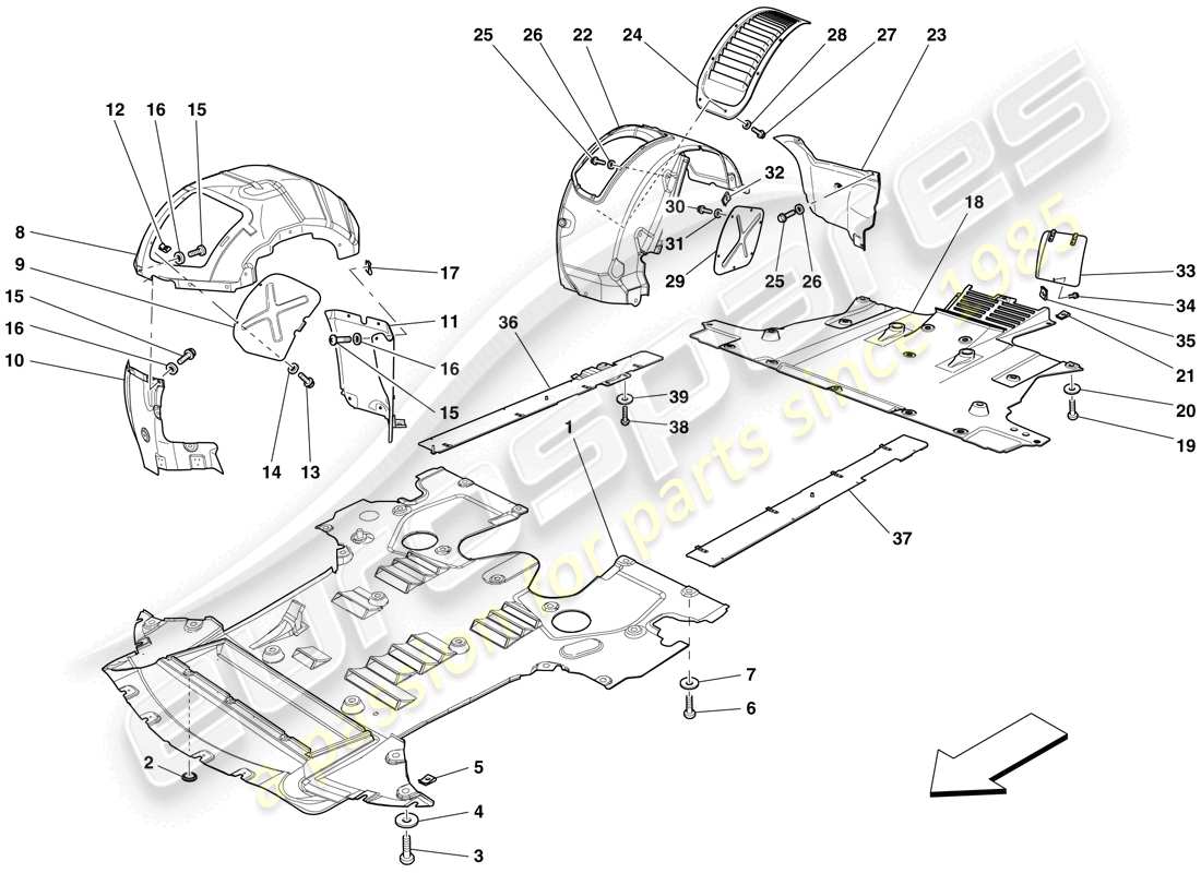 ferrari 599 sa aperta (europe) flat undertray and wheelhouses part diagram