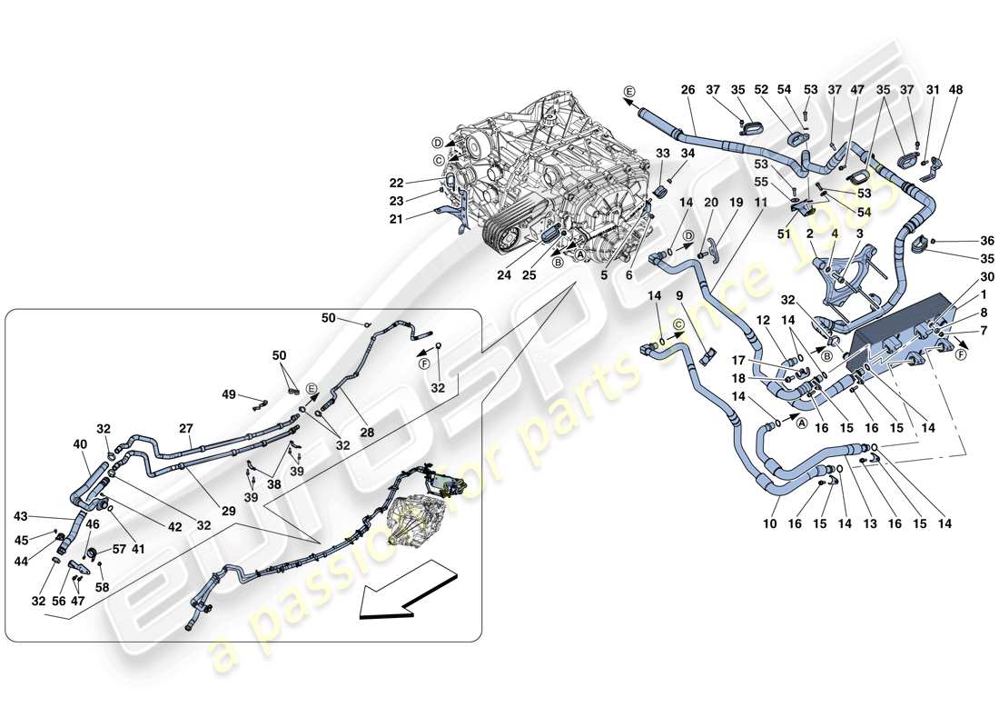 ferrari f12 tdf (usa) gearbox oil lubrication and cooling system part diagram