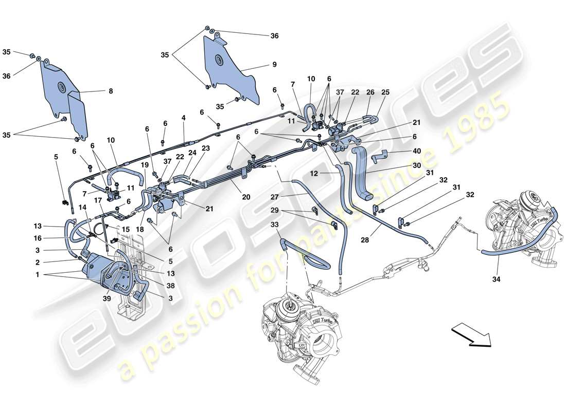 ferrari 488 spider (rhd) turbocharging system adjustments part diagram