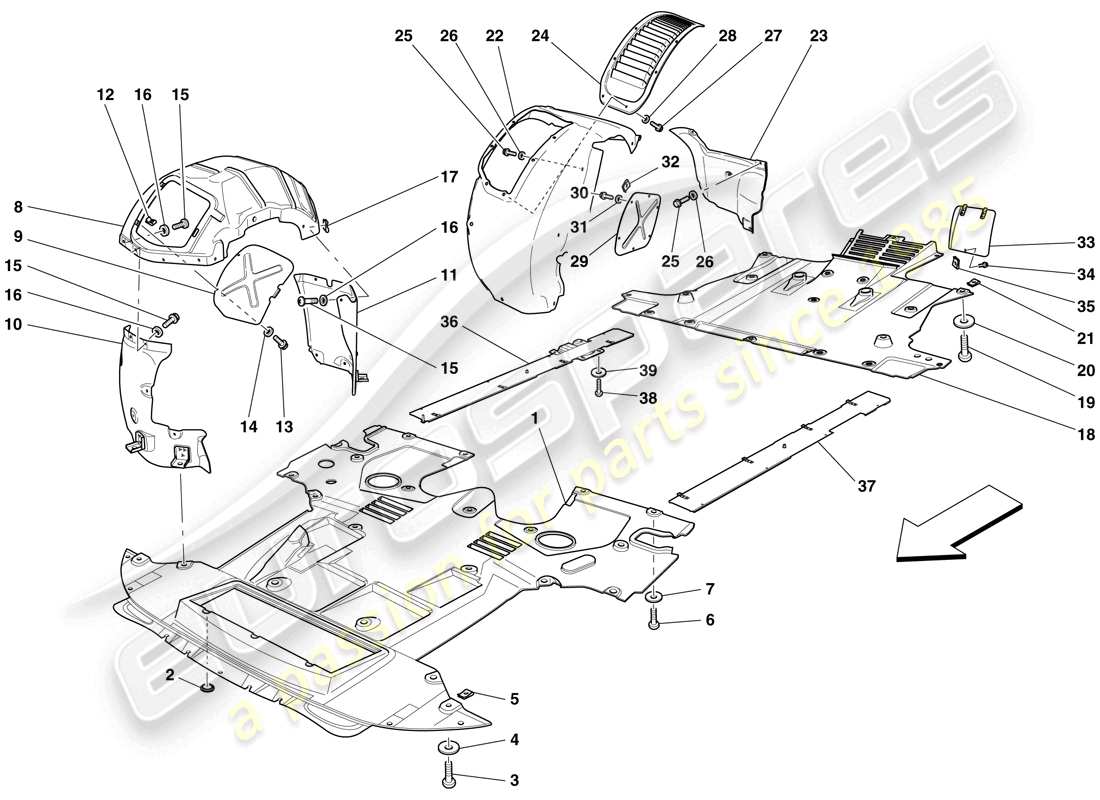 ferrari 599 gtb fiorano (rhd) flat undertray and wheelhouses part diagram