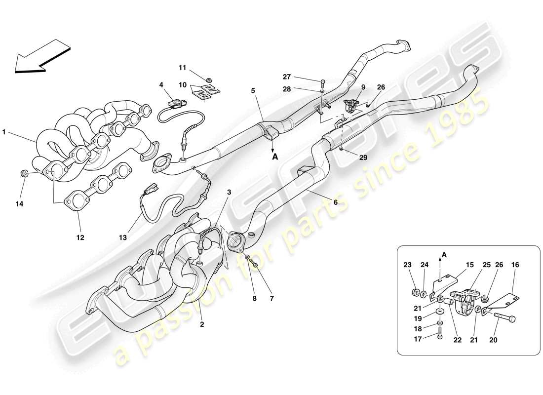 ferrari 599 sa aperta (europe) front exhaust system part diagram