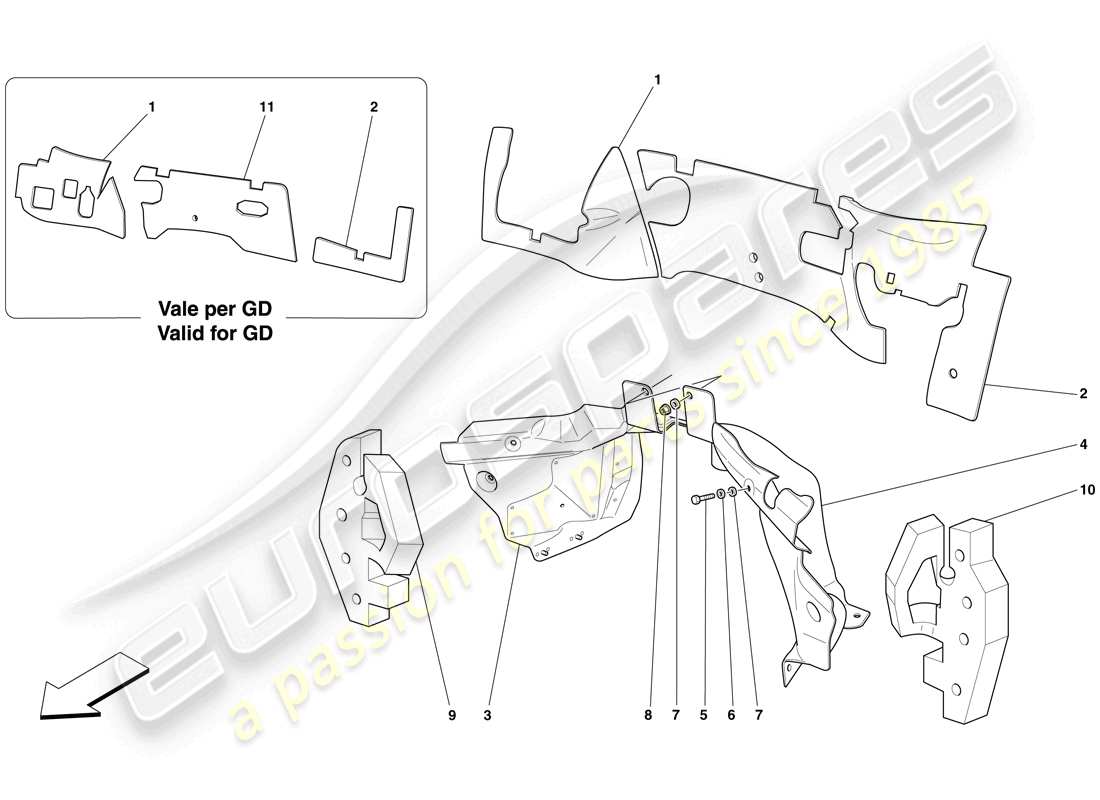 ferrari 599 sa aperta (europe) engine compartment firewall insulation part diagram