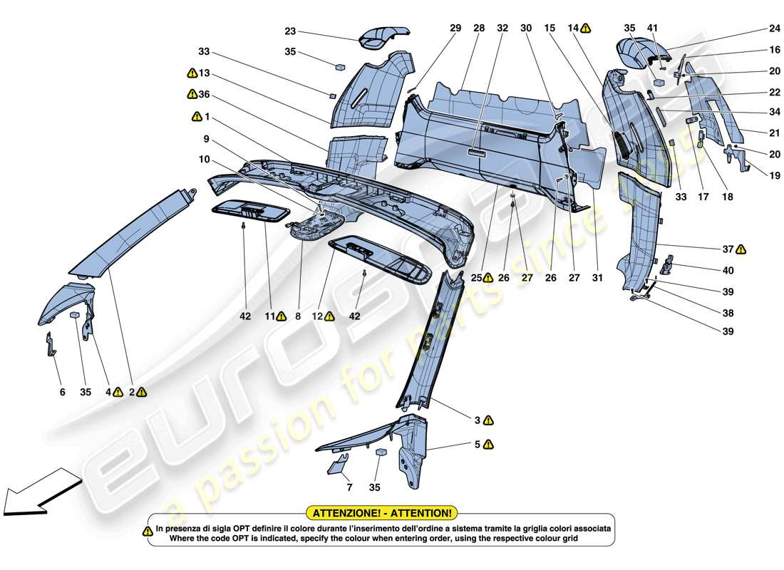 ferrari 488 spider (rhd) headliner trim and accessories part diagram