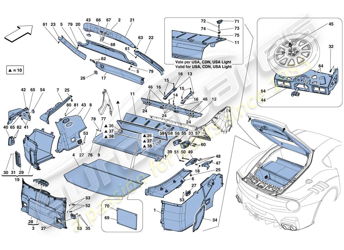 ferrari f12 tdf (usa) luggage compartment mats part diagram