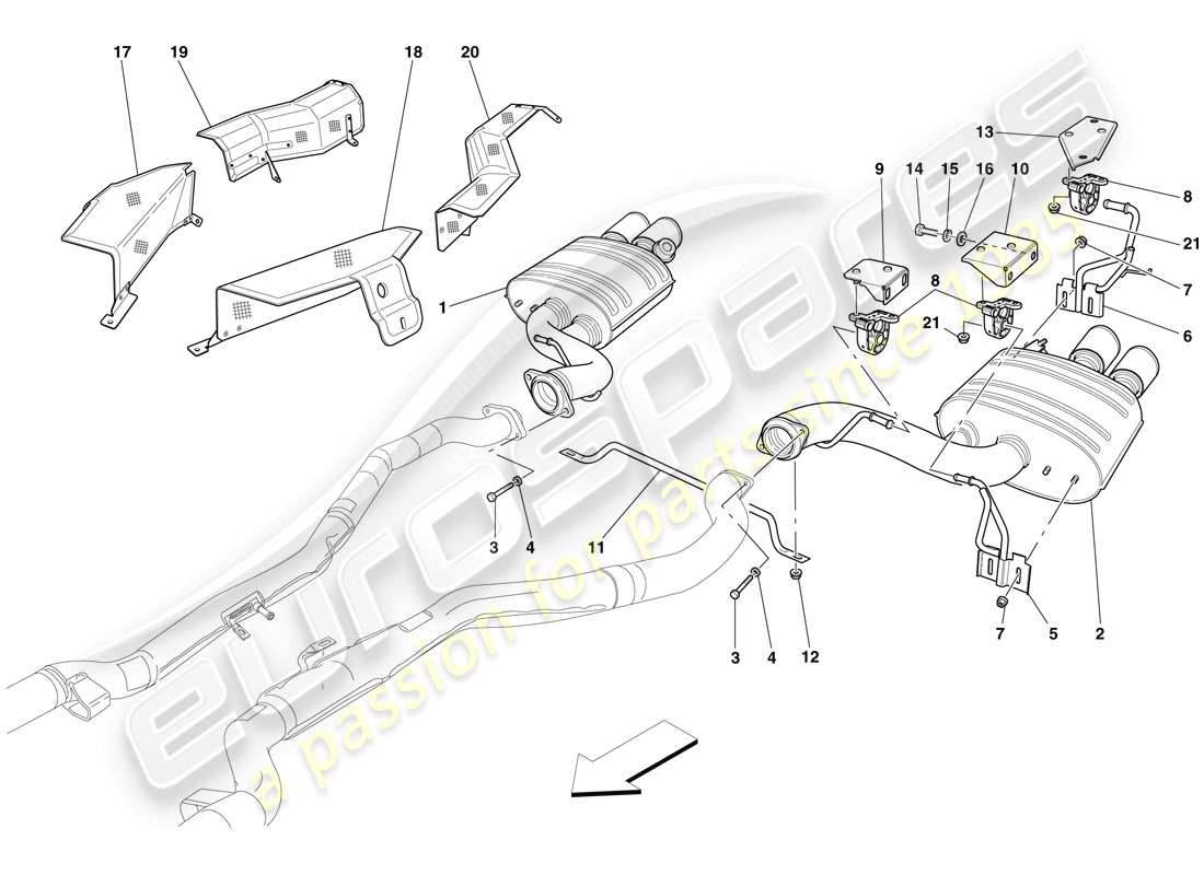 ferrari 599 sa aperta (europe) rear exhaust system part diagram