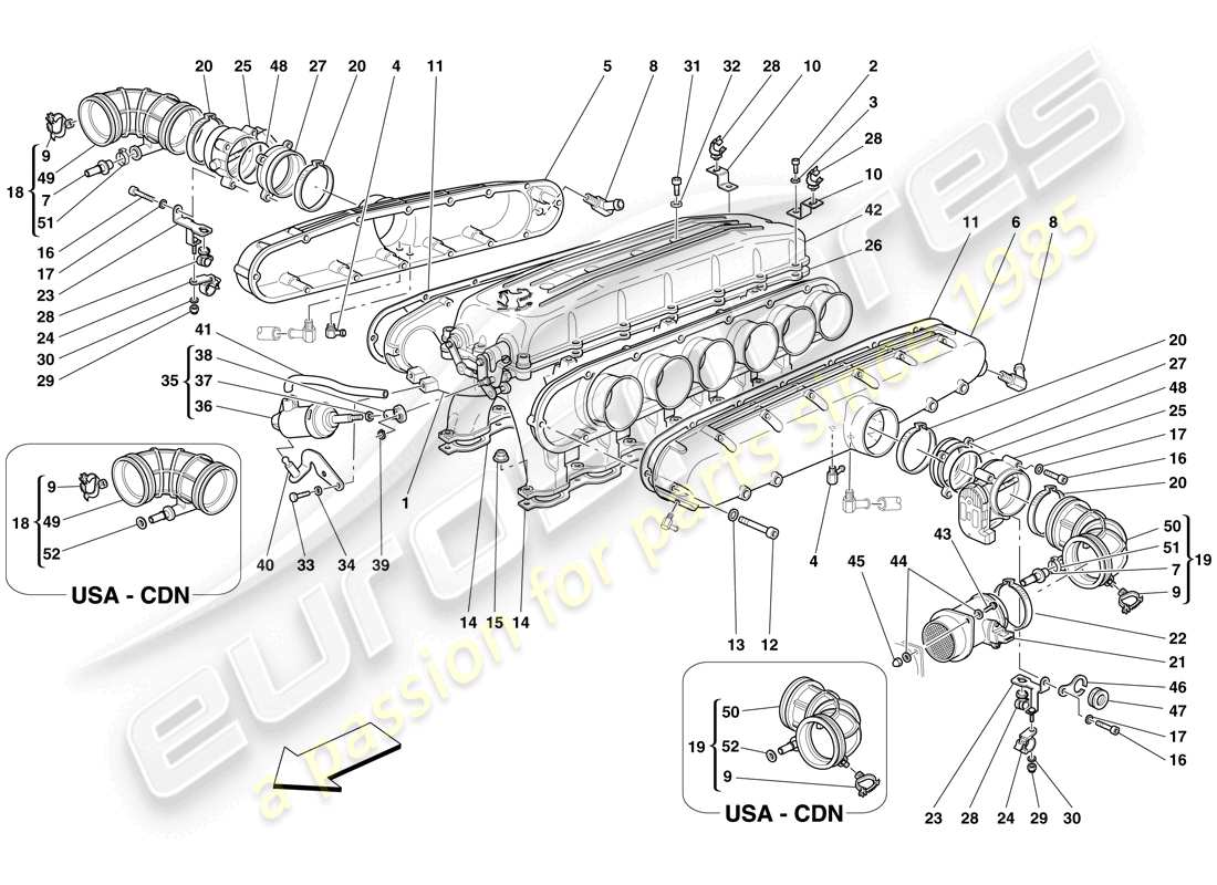 ferrari 612 scaglietti (usa) intake manifold part diagram