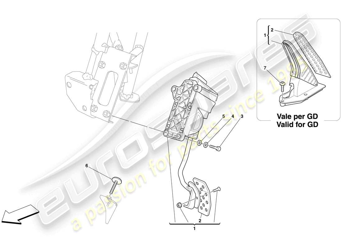 ferrari 599 gtb fiorano (rhd) electronic accelerator pedal part diagram