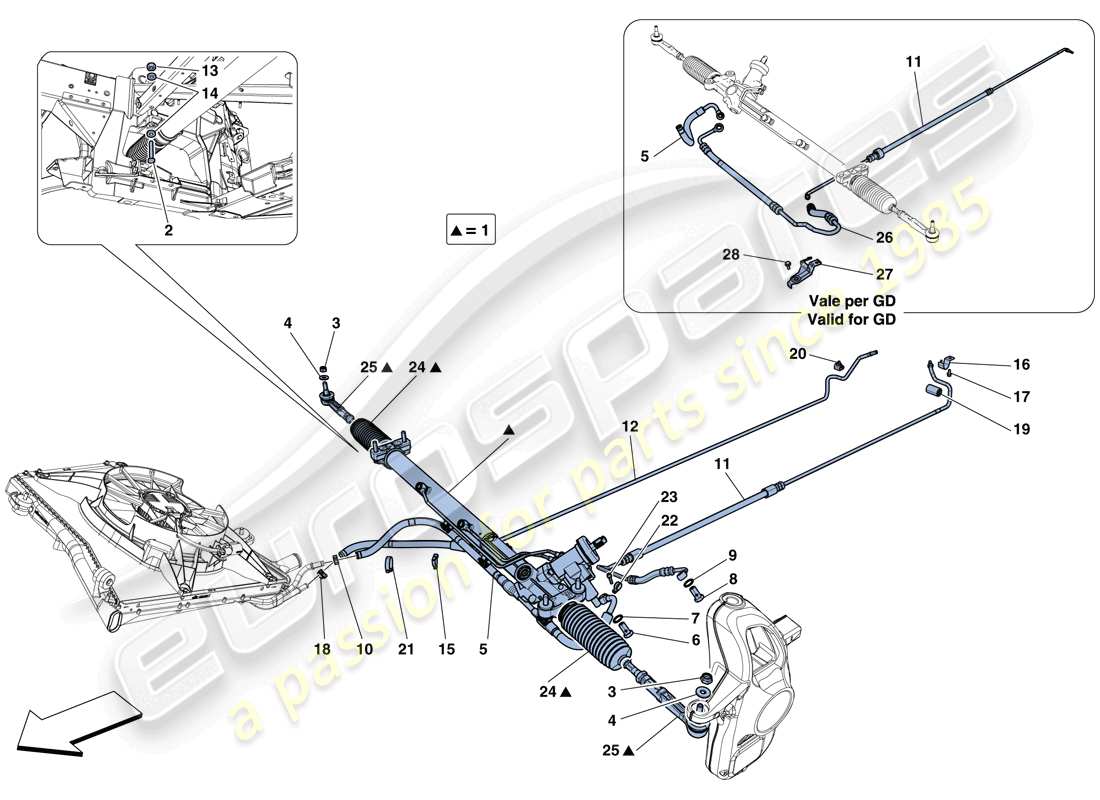 ferrari 488 spider (rhd) hydraulic power steering box part diagram