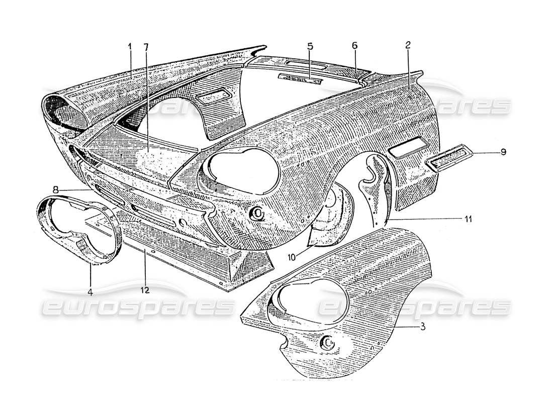 ferrari 330 gt 2+2 (coachwork) front end body panels (edition 2) parts diagram