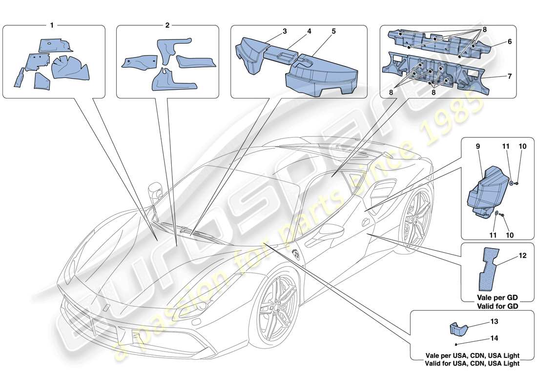 ferrari 488 gtb (europe) insulation parts diagram