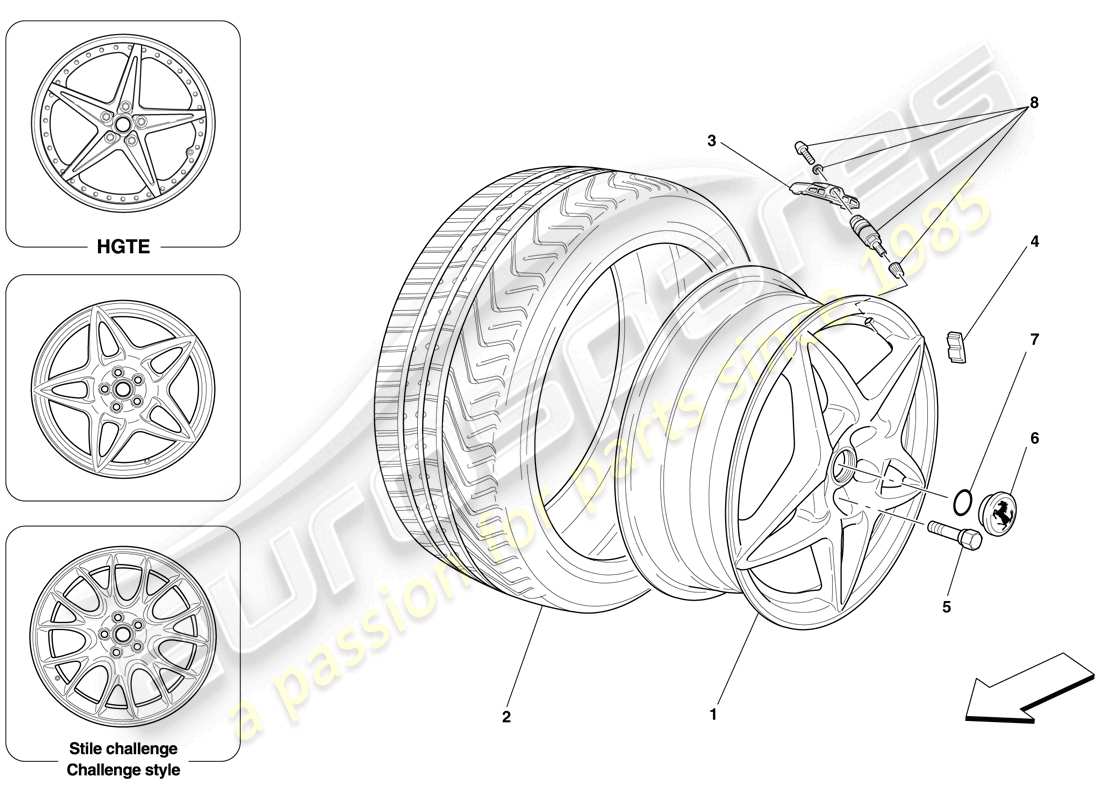 ferrari 599 gtb fiorano (rhd) wheels part diagram