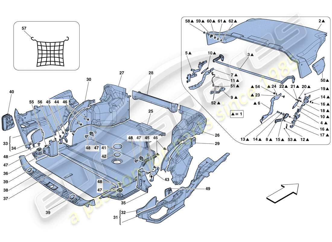 ferrari california t (rhd) luggage compartment mats parts diagram