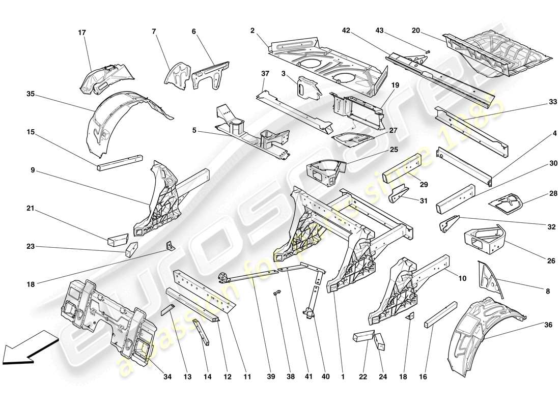 ferrari 599 sa aperta (europe) structures and elements, rear of vehicle part diagram