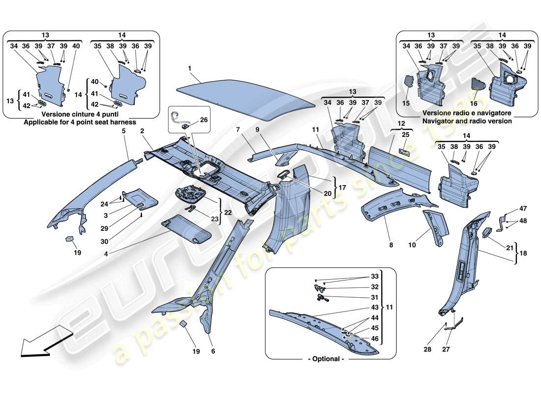 ferrari 458 speciale (europe) headliner trim and accessories part diagram