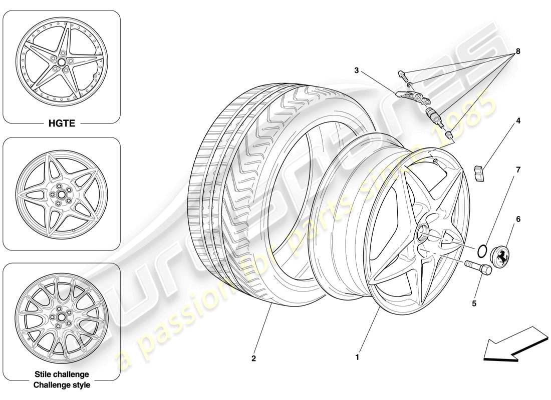 ferrari 599 gtb fiorano (usa) wheels part diagram