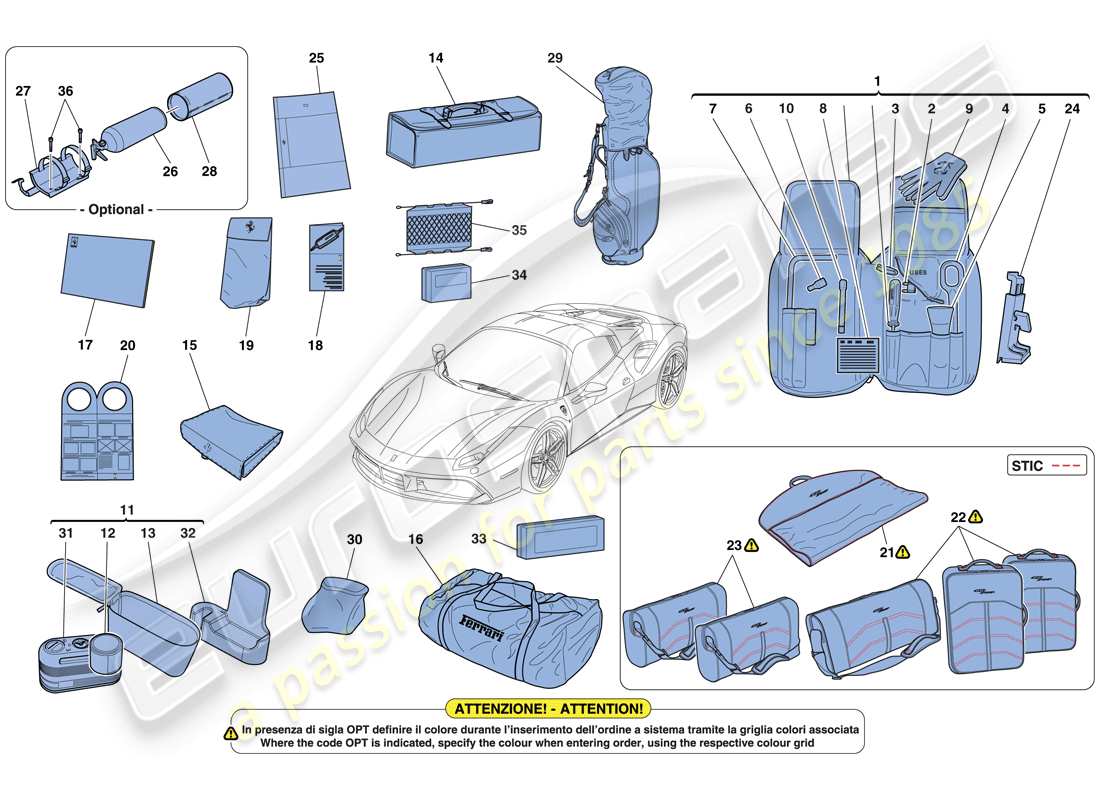 ferrari 488 spider (rhd) tools and accessories provided with vehicle part diagram