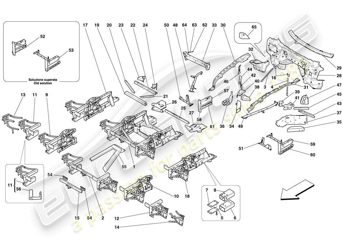 ferrari 599 sa aperta (rhd) structures and elements, front of vehicle part diagram