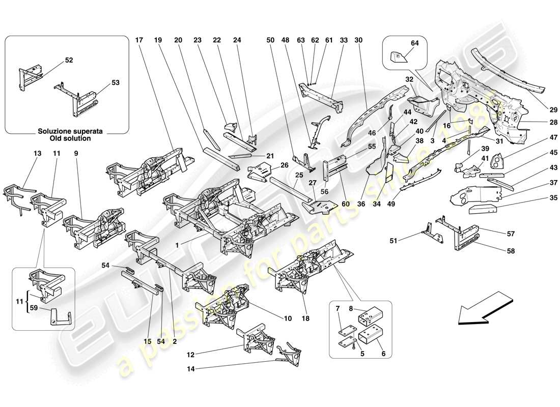 ferrari 599 gtb fiorano (rhd) structures and elements, front of vehicle part diagram