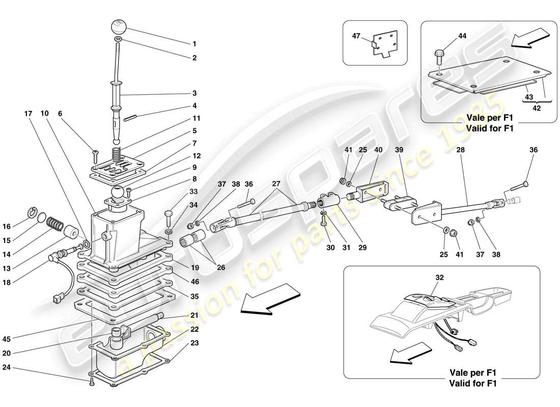 ferrari 599 gtb fiorano (rhd) external gearbox controls part diagram